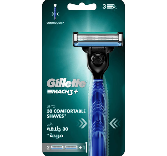 ماكينة حلاقة جيليت ماك 3+ للرجال بمقبض واحد وشفرتين