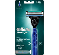 ماكينة حلاقة جيليت ماك 3+ للرجال بمقبض واحد وشفرتين