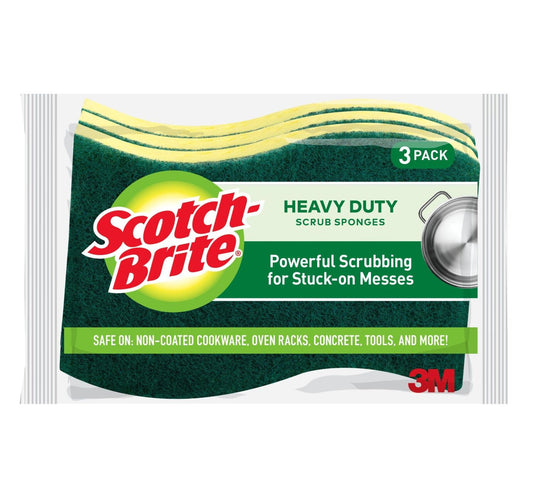 Scotch Brite Heavy Duty Scrub Sponges Size 114mm x 68mm x 15mm 3 pcs