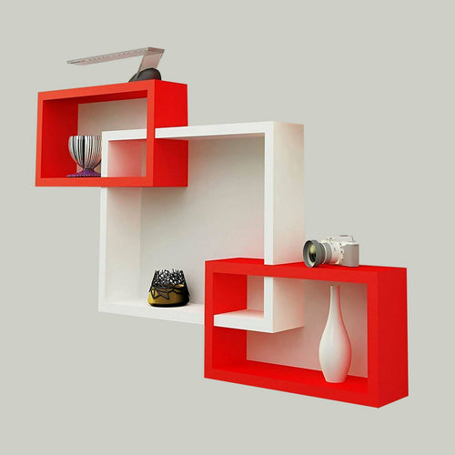 Maple Leaf Glossy Painting Wall Shelf 3 pcs Set, Red & White, F13058