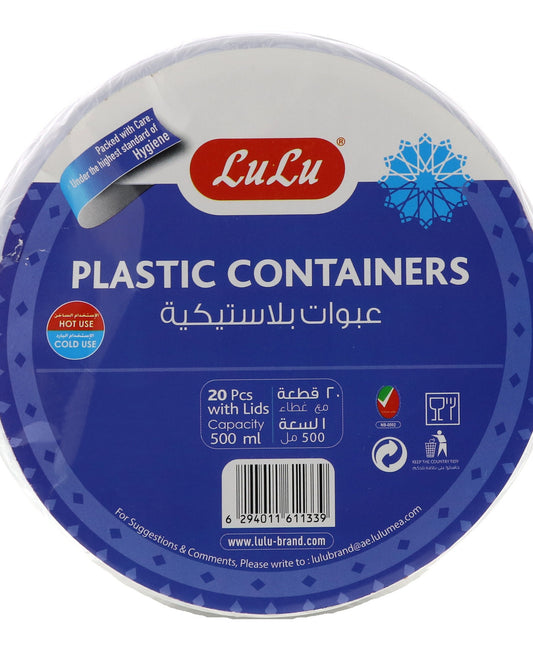LuLu Plastic Containers with Lids Capacity 500 ml 20pcs