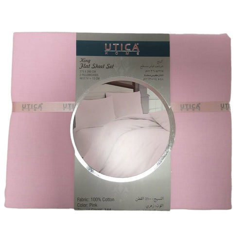 Utica Home Flat Sheet King 3pc 275x240cm Pink Color