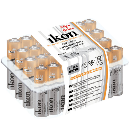 مجموعة بطاريات AA فائقة التحمل من Ikon R6P UM3، 24 قطعة، IKR6PPB