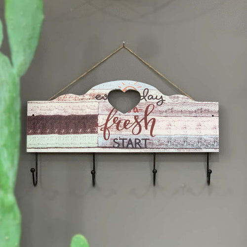 Maple Leaf Multifunction Fresh Start Sign Wooden Wall Hook Hanger With 4 Key Hanging Hooks, 40 x 22.5 x 5cm, 20YX106