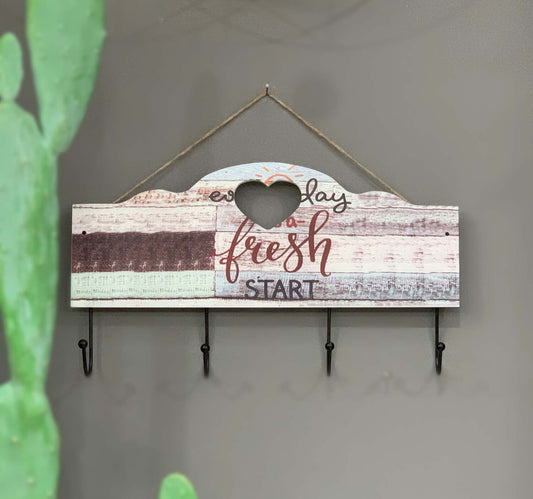 Maple Leaf Multifunction Fresh Start Sign Wooden Wall Hook Hanger With 4 Key Hanging Hooks, 40 x 22.5 x 5cm, 20YX106