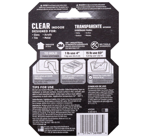 Scotch Double Sided Mounting Tape, Clear, 410P