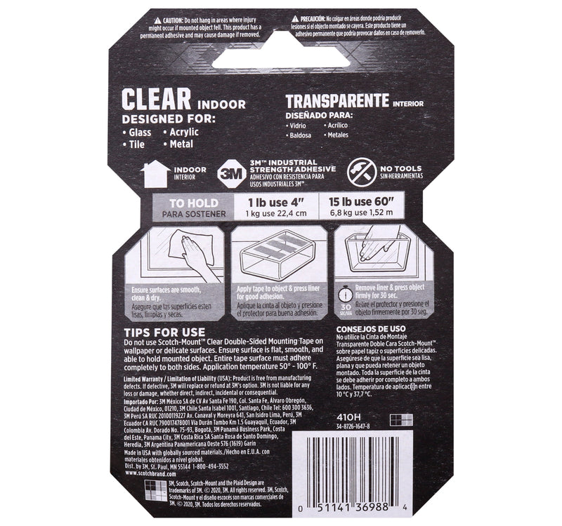 Scotch Double Sided Mounting Tape, Clear, 410P