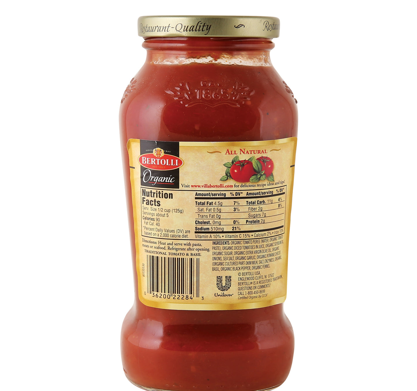 Bertolli Organic Traditional Tomato And Basil Sauce 680 g