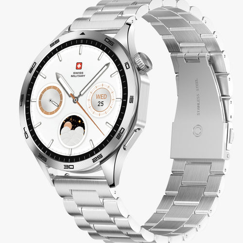 Swiss Military Swiss International Smart Watch, 1.43 AMOLED Display, Silver Frame with Silver Metal Strap Lulu Hypermarket