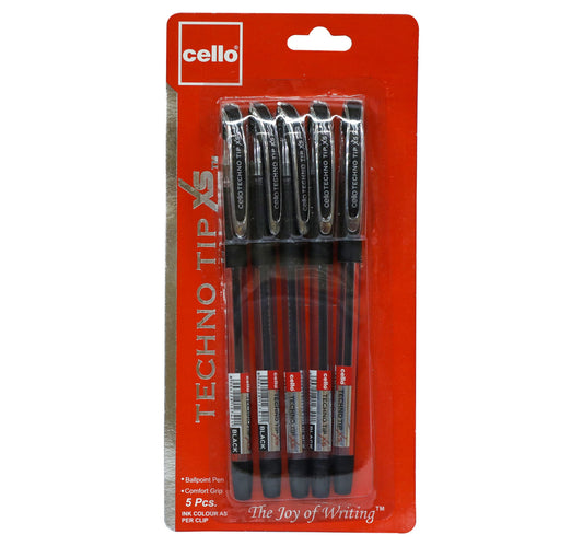 Cello 0.7mm Ballpoint Pen Techno Tip XS Black 5pcs