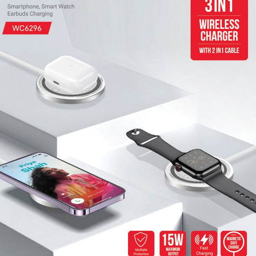 Trands 3-in-1 Wireless Charger, 1 m, WC6296