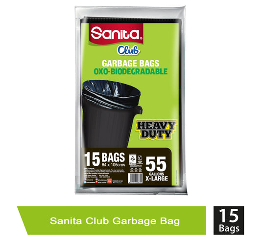 Sanita Club Garbage Bags Oxo-Biodegradable 55 Gallons X-Large Size 84 x 105 cm 15 pcs
