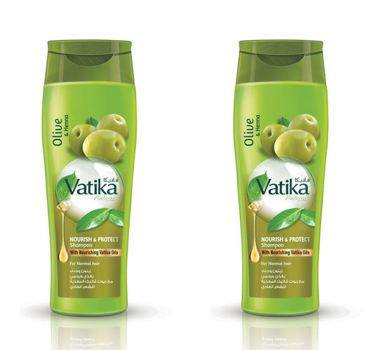 شامبو فاتيكا ناتشورالز المغذي والحماية، غني بمستخلصات الزيتون والحناء للشعر العادي مع زيوت فاتيكا المغذية، عبوة اقتصادية، 2 × 400 مل