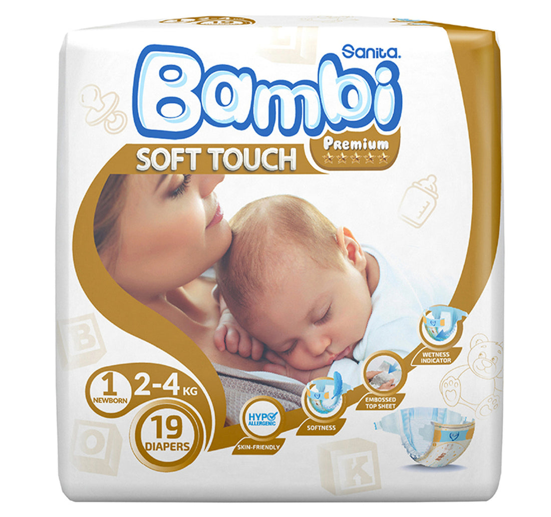 Sanita Bambi Baby Diaper Regular Pack Size 1 Newborn 2-4 kg 19 pcs