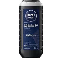 Nivea Men DEEP Shower Gel 3in1 Body Wash with Micro-Fine Clay & Woody Scent 250 ml