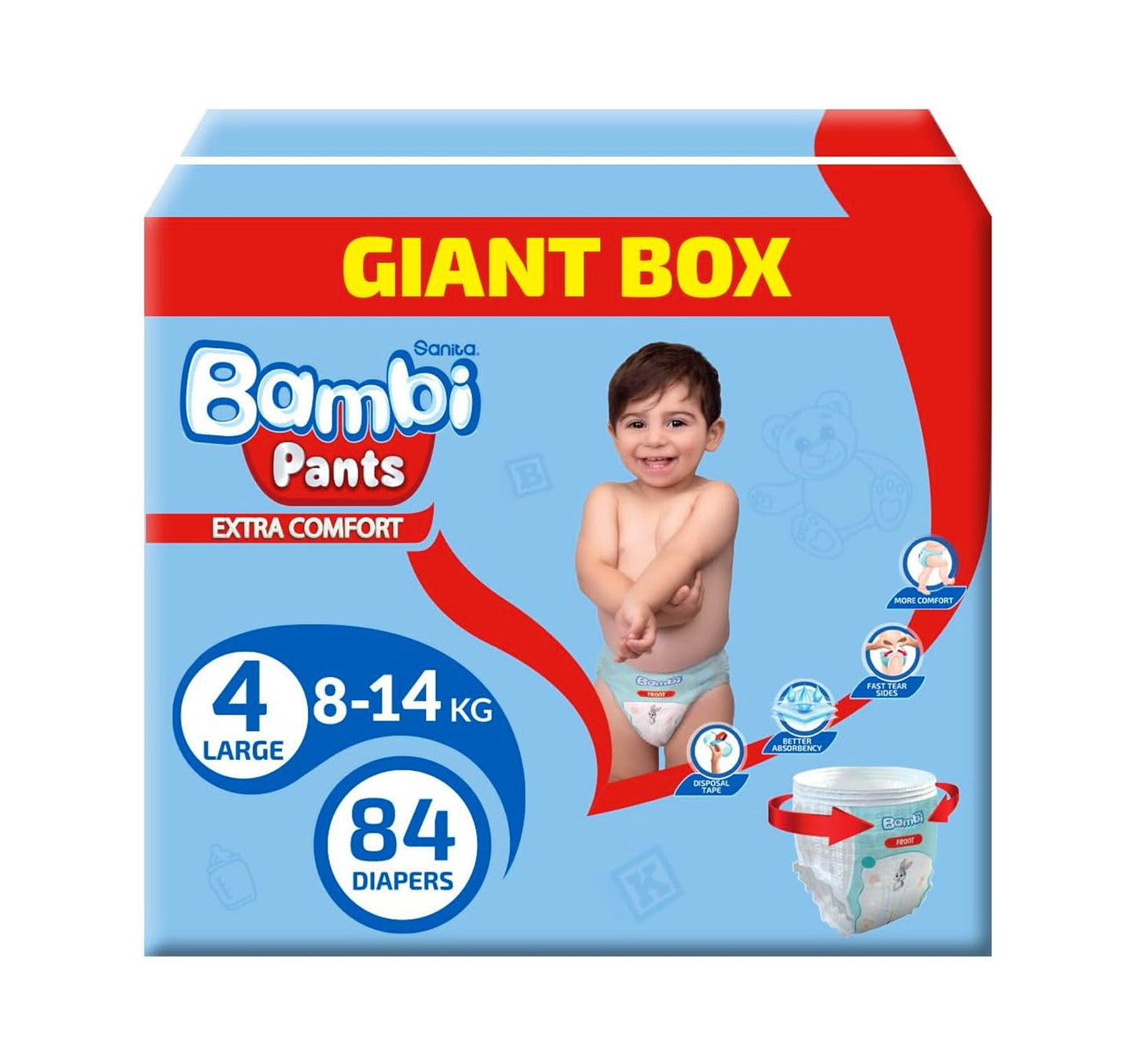 صندوق حفاضات بامبي كبير الحجم 4 (8-14 كجم) 84 قطعة