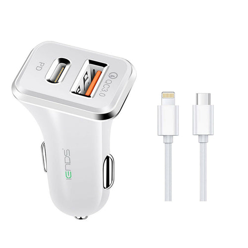 Iends Car Charger with Dual Ports (Type-C and USB)AD657, White Lulu Hypermarket