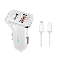Iends Car Charger with Dual Ports (Type-C and USB)AD657, White