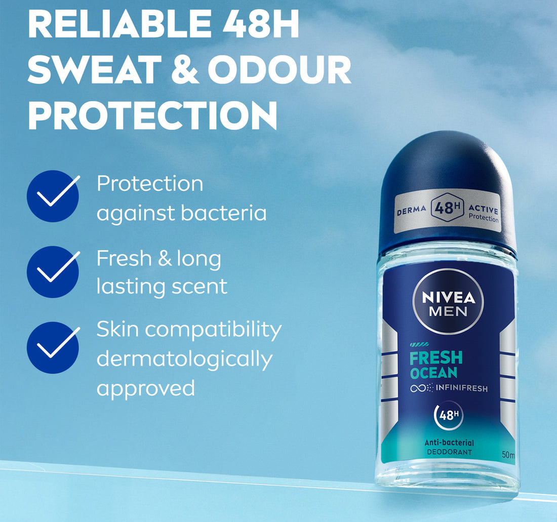 Nivea Men Fresh Ocean Antibacterial Deodorant Spray for Men 48H Active Protection Roll-on 50 ml