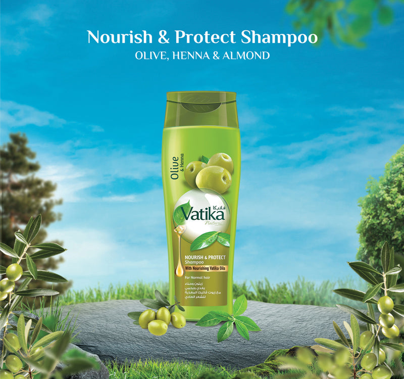 Vatika Naturals Nourish & Protect Shampoo with Natural Extracts Of Olive & Henna For Normal Hair 400 ml