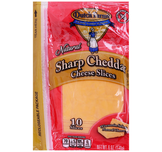 Dutch Farms Gluten Free Sharp Cheddar Cheese Slices 170 g