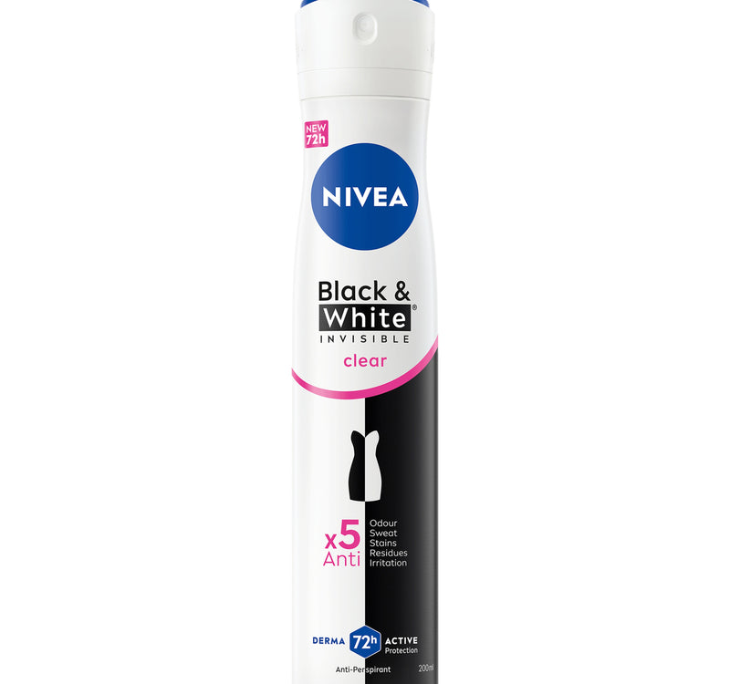 Nivea Black & White Invisible Antiperspirant Deodorant Spray for Women Clear 72H Active Protection 200 ml