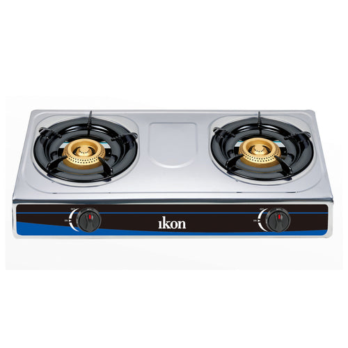 Ikon Stainless Steel Gas Table, 2 Burner, Black/Blue, IK-CS2070S