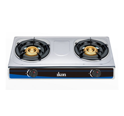 Ikon Stainless Steel Gas Table, 2 Burner, Black/Blue, IK-CS2070S