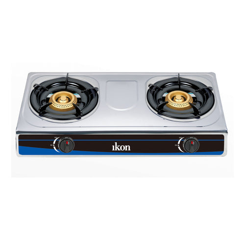 Ikon Stainless Steel Gas Table, 2 Burner, Black/Blue, IK-CS2070S
