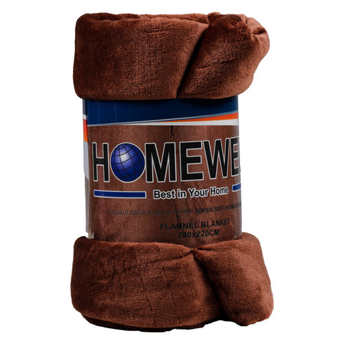 Homewell Solid Super Soft Double Flannel Blanket, 200 x 220 cm, Assorted