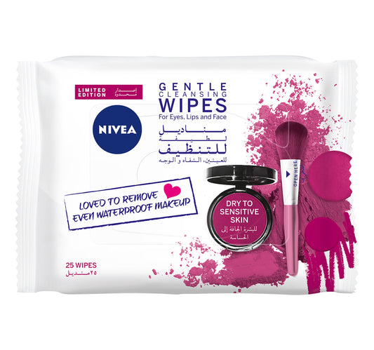 Nivea 3-in-1 Gentle Cleansing Face Wipes for Dry Sensitive Skin with Almond Oil 25 pcs
