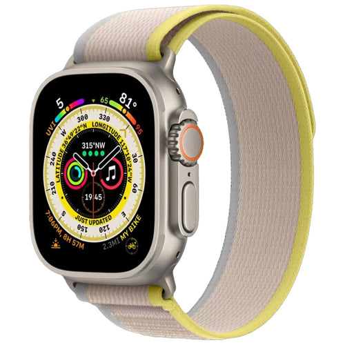 Apple Watch Ultra GPS + Cellular 49 mm Smartwatch, Titanium Case with Yellow/Beige Trail Loop (S/M), MNHK3