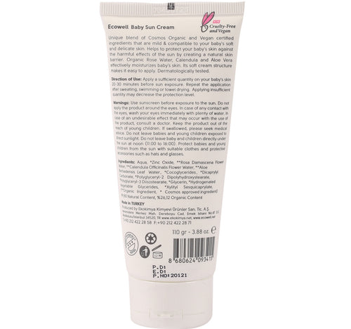 Ecowell Organic Baby Sun Cream SPF 50 110 g