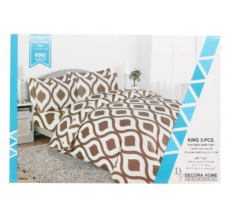 Decora King Size Flat 3 pcs Bed Sheet Set, 240 x 260 cm, 144 TC, Assorted