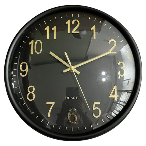 Maple Leaf Home Plastic Wall Clock with Raised up Glass, 30 cm, Black, BP-R1209