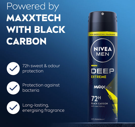 Nivea Men Deep Extreme MaxxTech Spray with Black Carbon 72H Odor Protection 150 ml