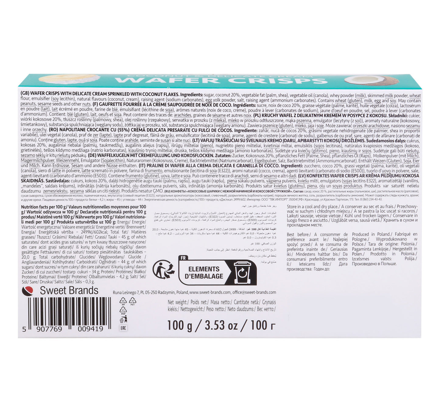 Sweet & Joy Coconut & Delicate Cream Wafer Crisps 100 g