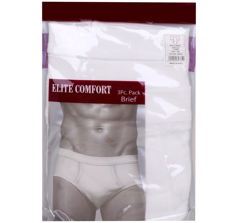 Elite Comfort Cotton Men's Brief, 2XL, 3 pcs, White, ELXBW