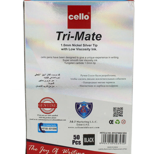 Cello Tri-Mate Ball Pen Black 50 Piece