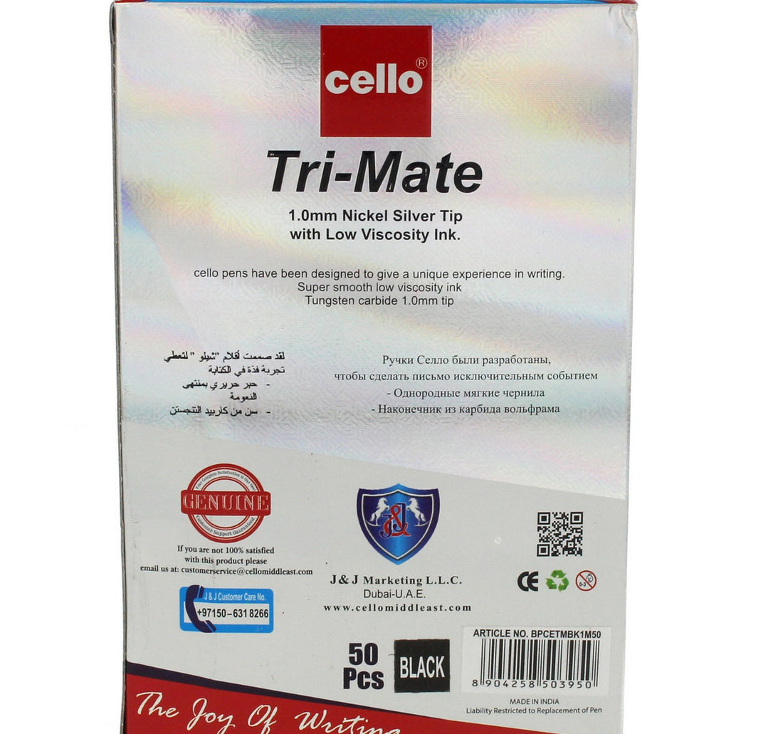 Cello Tri-Mate Ball Pen Black 50 Piece
