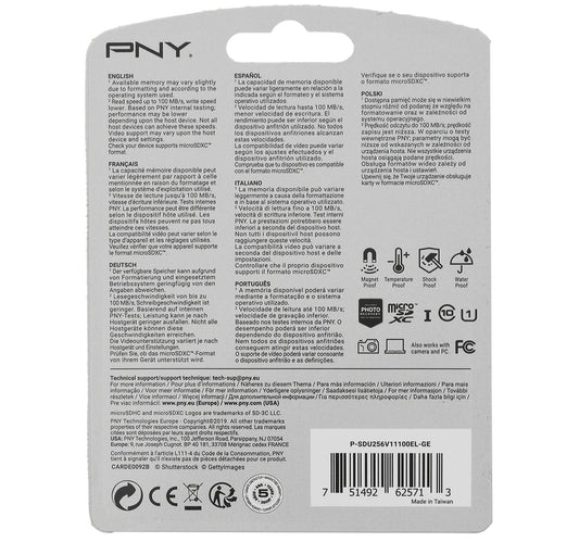 PNY Elite Micro SD Card 100MB/S 256GB