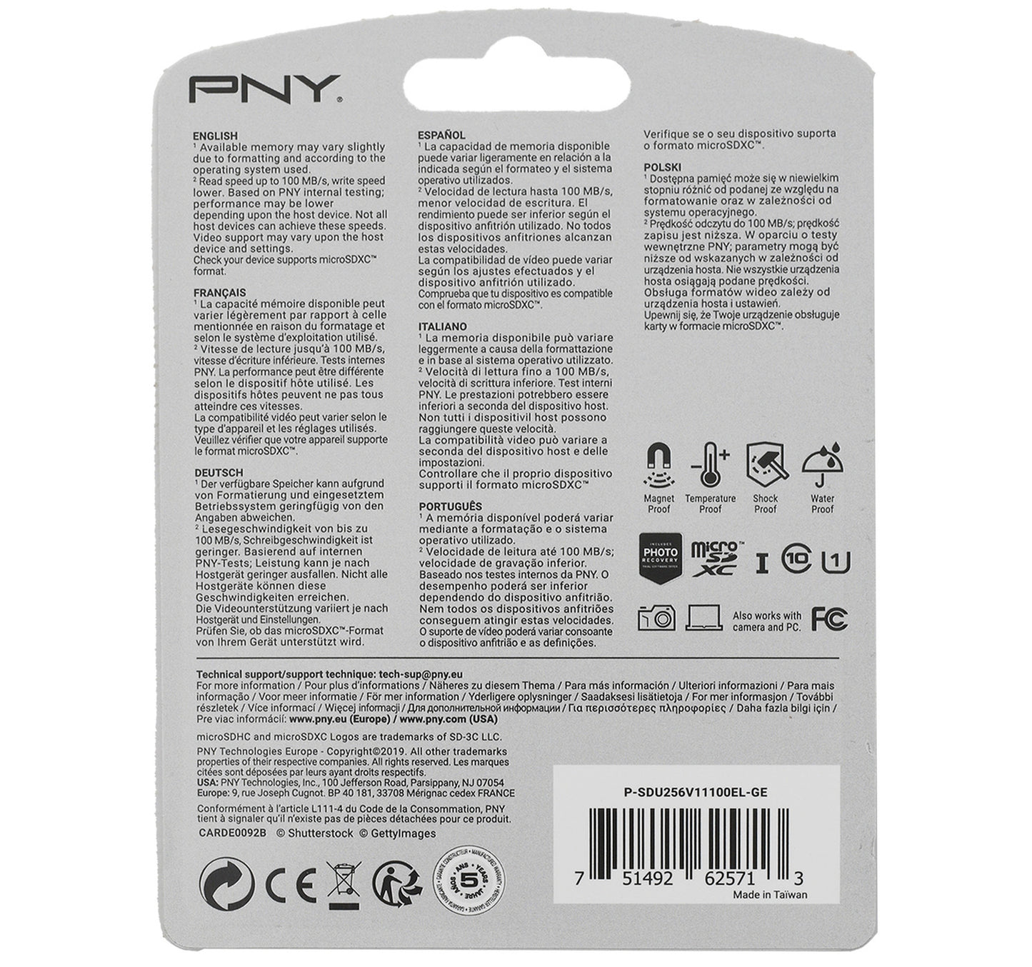 PNY Elite Micro SD Card 100MB/S 256GB