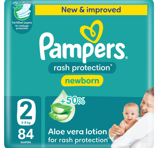 Pampers Rash Protection Taped Diapers, Size 2, 3-8kg, Mega Pack, 84 pcs