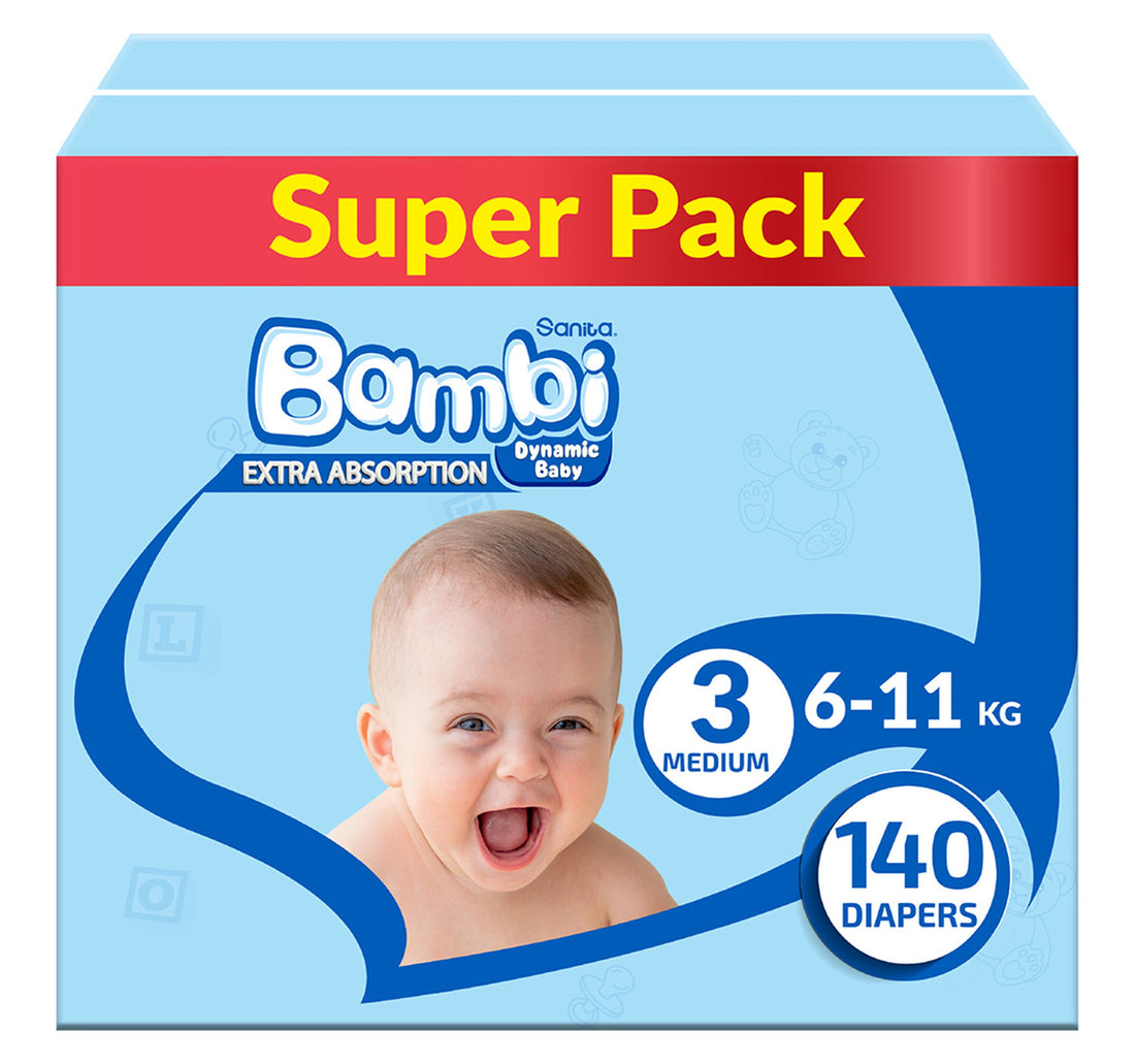 حفاضات سانيتا بامبي للأطفال مقاس 3 متوسط ​​6-11 كجم 140 قطعة