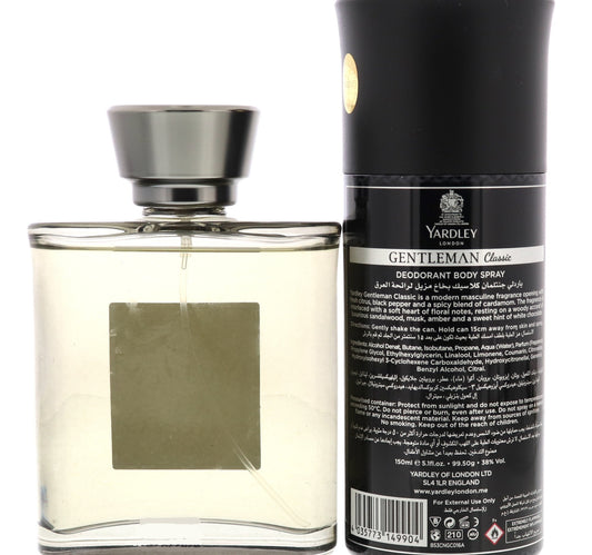 Yardley EDT Gentleman Classic 100 ml + Deodorant Body Spray For Men 150 ml