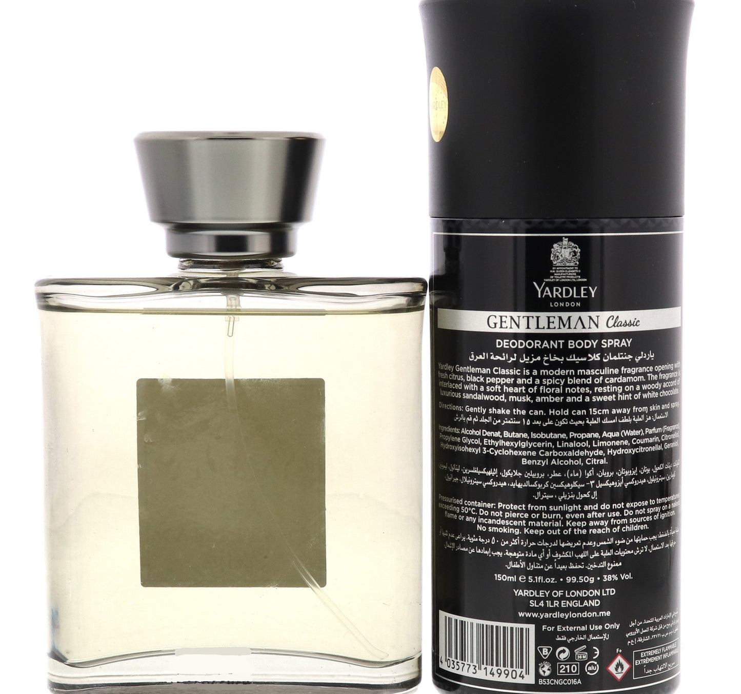 Yardley EDT Gentleman Classic 100 ml + Deodorant Body Spray For Men 150 ml