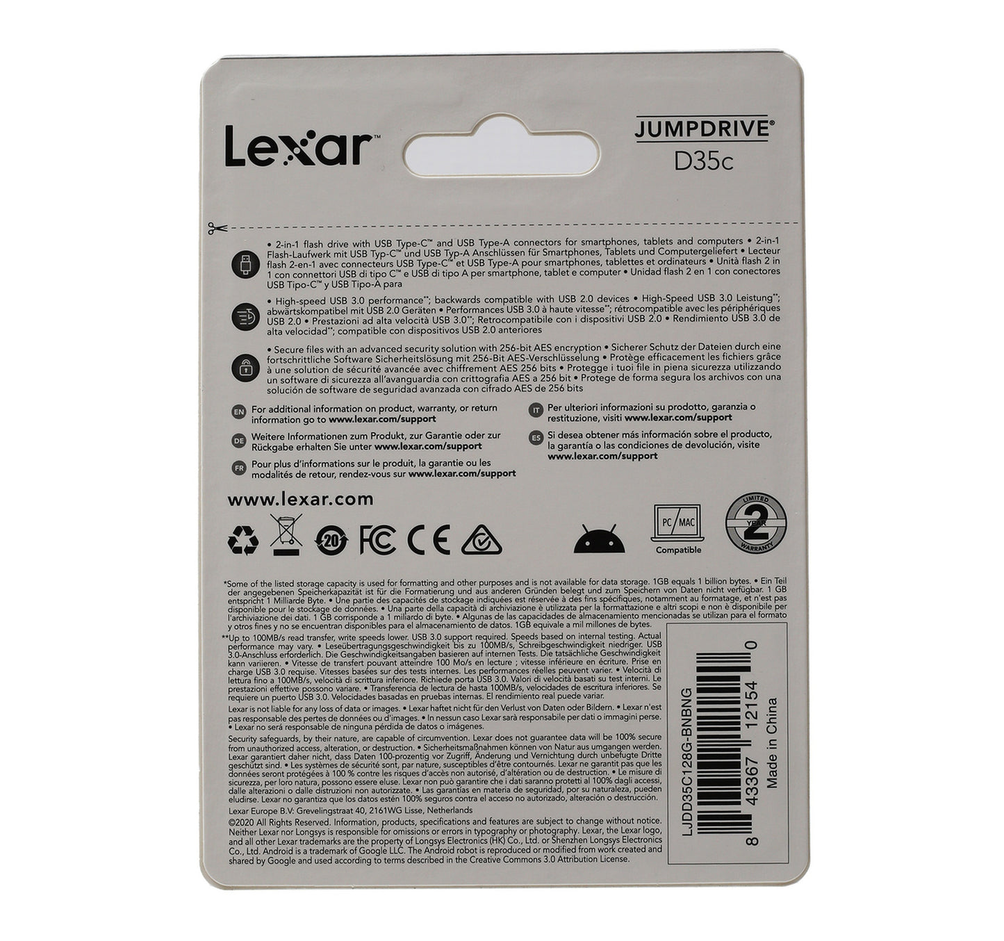 Lexar Type C Dual Drive, 128 GB, LJDD35C
