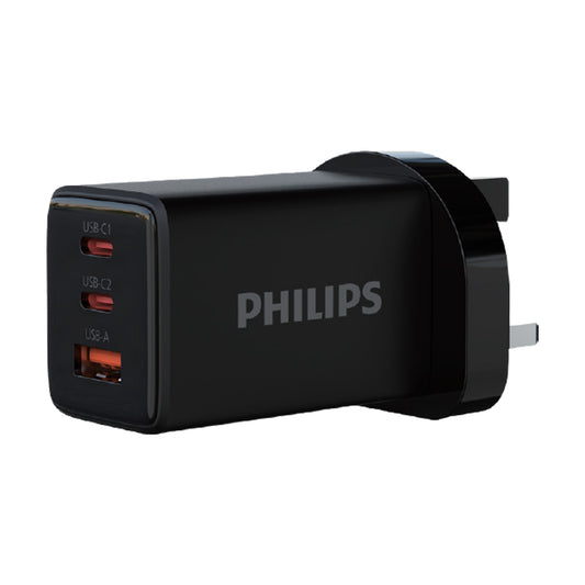 Philips Ultra Fast 3 Port USB Wall Charger, 65W, Black, DLP6333CB/68