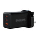 Philips Ultra Fast 3 Port USB Wall Charger, 65W, Black, DLP6333CB/68