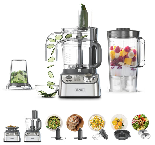 Kenwood Food Processor 1000W with Blender, Grinder Mill, Dual Metal Whisk, Dough Maker, Citrus Juicer, Express Serve/Salad Maker, Kitchen Scale/Weighing Tray FDM71.690SS Silver